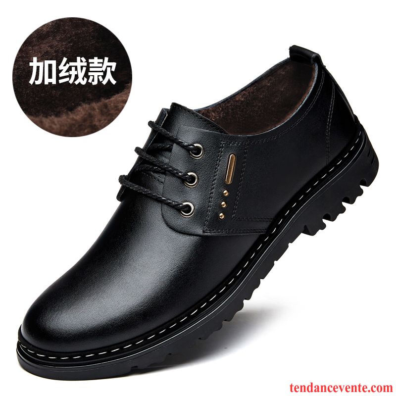 Bottines Noires Homme Plates Cuir Véritable Homme Laçage Angleterre Bout Rond Entreprise Respirant Décontractée L'automne Pas Cher