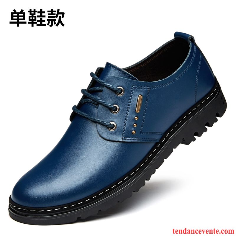 Bottines Noires Homme Plates Cuir Véritable Homme Laçage Angleterre Bout Rond Entreprise Respirant Décontractée L'automne Pas Cher