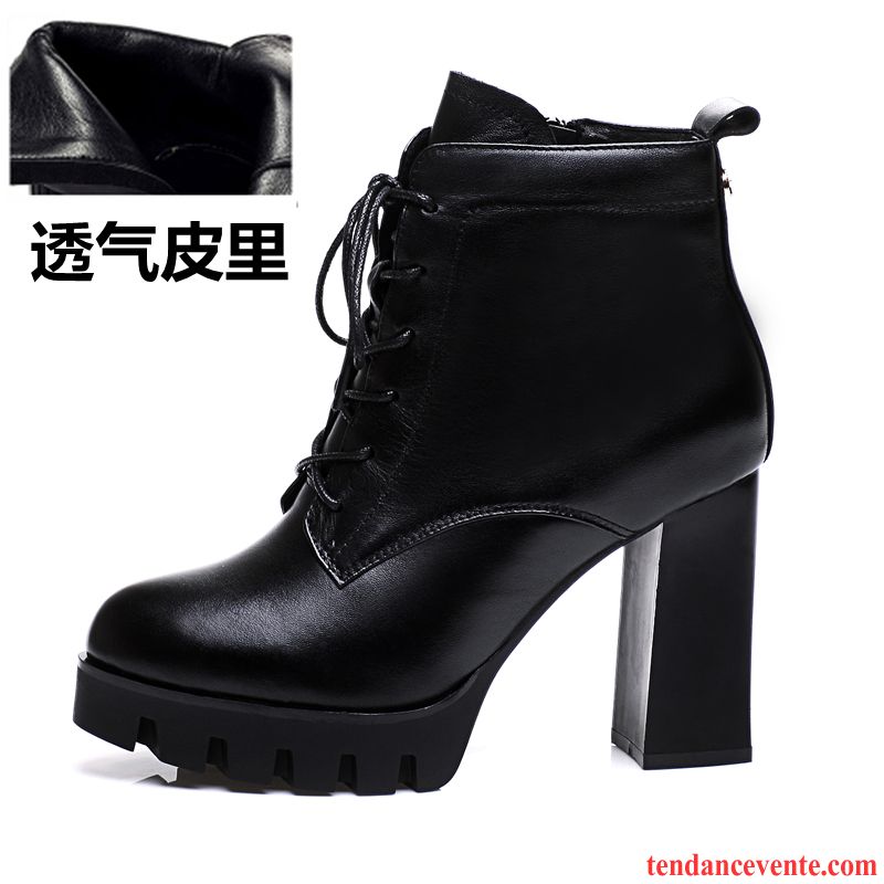 Bottines Noires Plates Cuir Femme Cuir Véritable Angleterre Épais Hiver Escarpins Femme Noir Plus De Velours Chaussures En Coton