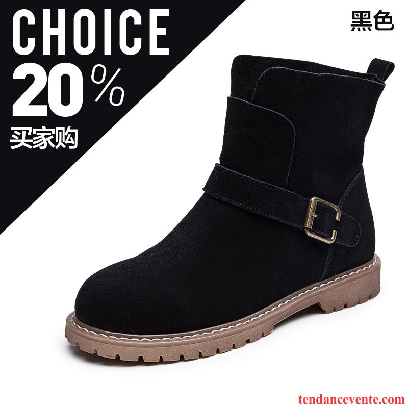 Bottines Noires Soldes Délavé En Daim Angleterre En Cuir Plates Femme L'automne Hiver