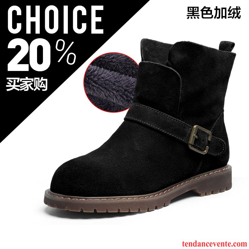 Bottines Noires Soldes Délavé En Daim Angleterre En Cuir Plates Femme L'automne Hiver