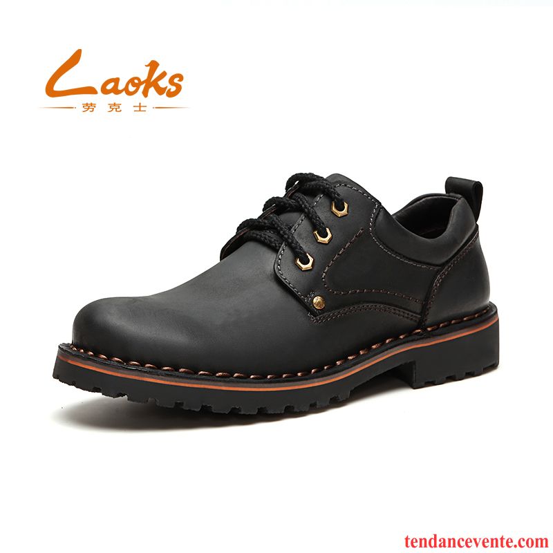 Bottines Pas Cher Homme Graisse Angleterre Décontractée En Cuir Chaussures De Travail Cuir Véritable Bout Rond Dessus Cuir Gros De Plein Air Homme Noir