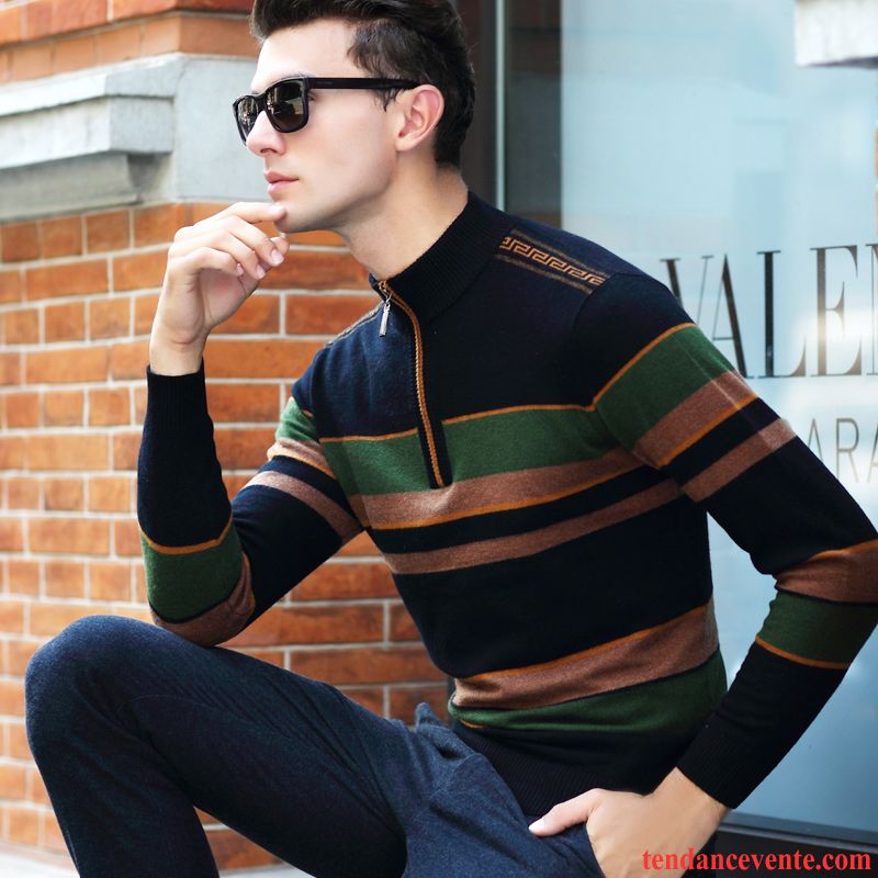 Cachemire Homme Pull Pull Hiver Tricots En Maille Renforcé Fermeture Éclair Col Mandarin Homme Haut Court Pullovers