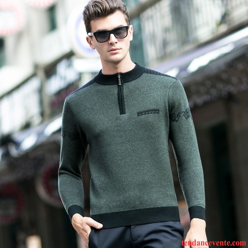 Cachemire Homme Pull Pull Hiver Tricots En Maille Renforcé Fermeture Éclair Col Mandarin Homme Haut Court Pullovers