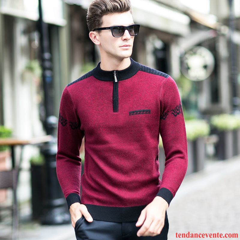 Cachemire Homme Pull Pull Hiver Tricots En Maille Renforcé Fermeture Éclair Col Mandarin Homme Haut Court Pullovers