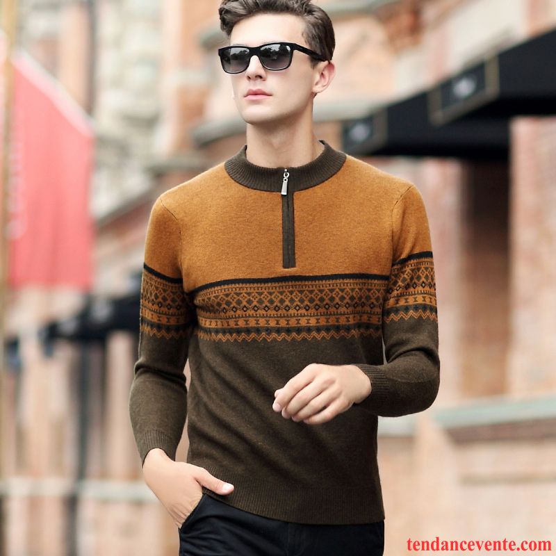 Cachemire Homme Pull Pull Hiver Tricots En Maille Renforcé Fermeture Éclair Col Mandarin Homme Haut Court Pullovers