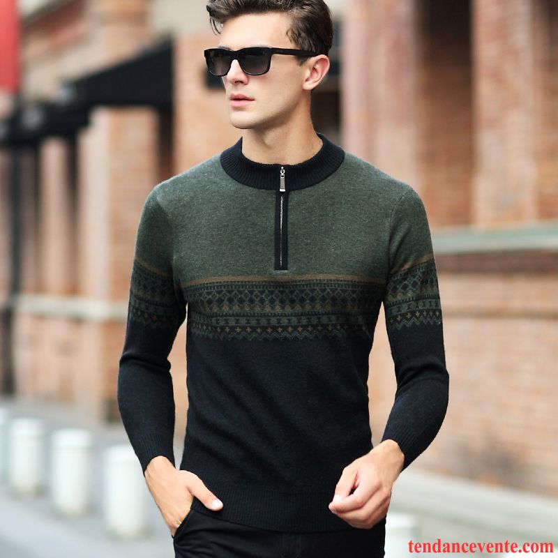 Cachemire Homme Pull Pull Hiver Tricots En Maille Renforcé Fermeture Éclair Col Mandarin Homme Haut Court Pullovers