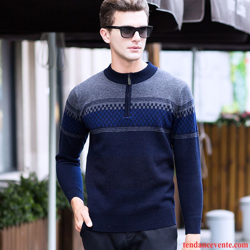 Cachemire Homme Pull Pull Hiver Tricots En Maille Renforcé Fermeture Éclair Col Mandarin Homme Haut Court Pullovers