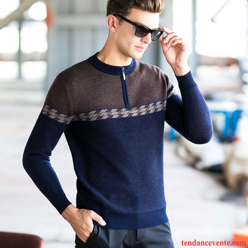 Cachemire Homme Pull Pull Hiver Tricots En Maille Renforcé Fermeture Éclair Col Mandarin Homme Haut Court Pullovers