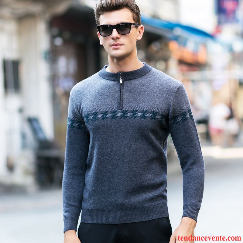 Cachemire Homme Pull Pull Hiver Tricots En Maille Renforcé Fermeture Éclair Col Mandarin Homme Haut Court Pullovers