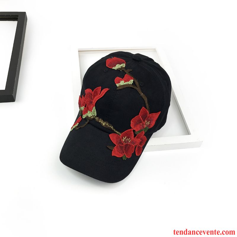 Casquette / Chapeau Femme Brodé De Plein Air Ombre Denim Casquette De Baseball Fleur Noir