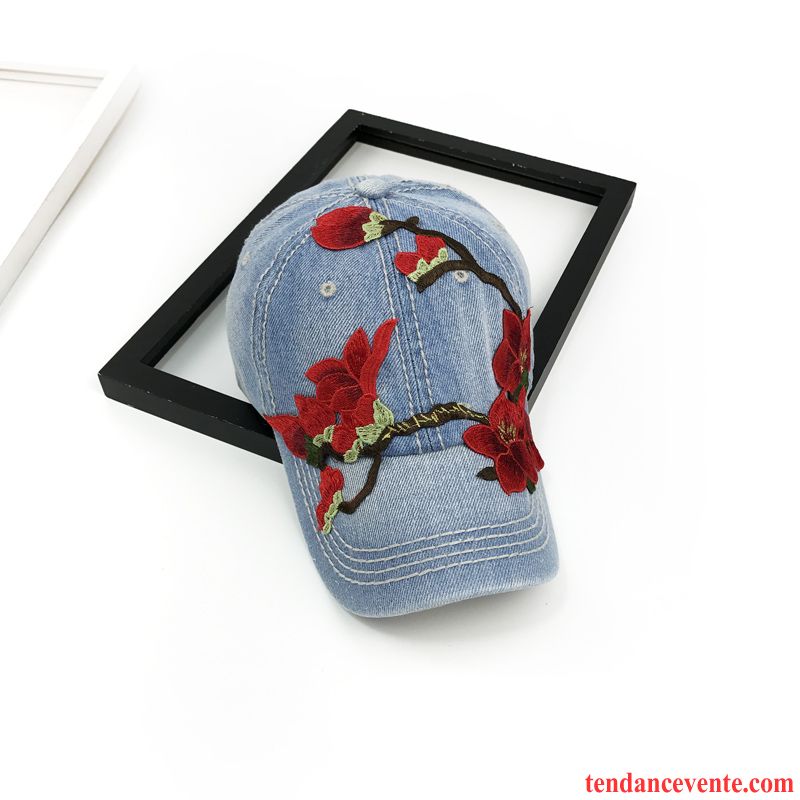 Casquette / Chapeau Femme Brodé De Plein Air Ombre Denim Casquette De Baseball Fleur Noir