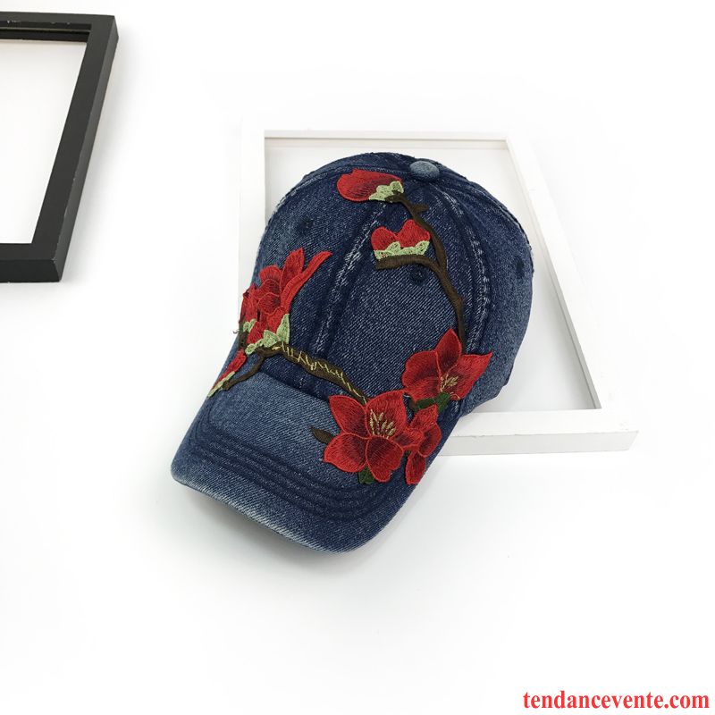 Casquette / Chapeau Femme Brodé De Plein Air Ombre Denim Casquette De Baseball Fleur Noir