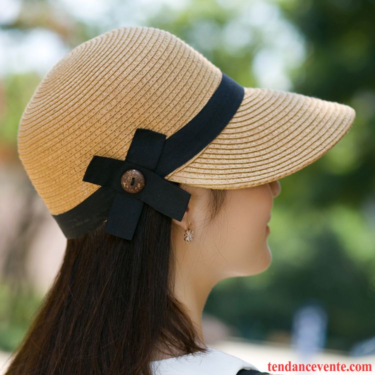 Casquette / Chapeau Femme De Plein Air Été Ombre Chapeau De Soleil Chapeau De Paille Voyage Brun