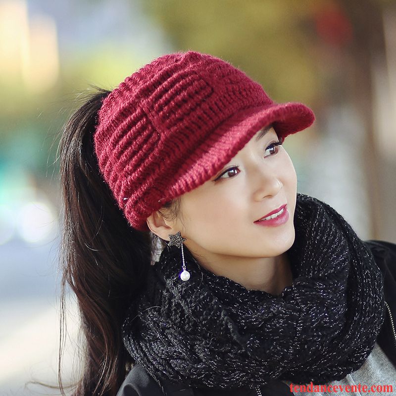 Casquette / Chapeau Femme Le Nouveau Tricot Hiver Tendance Bonnet De Laine Loisir Rouge