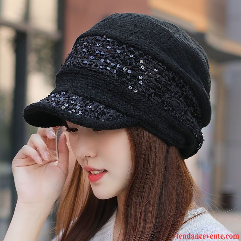 Casquette / Chapeau Femme Oreille Protectrice Tricot L'automne Maman Hiver Anis Étoilé Noir