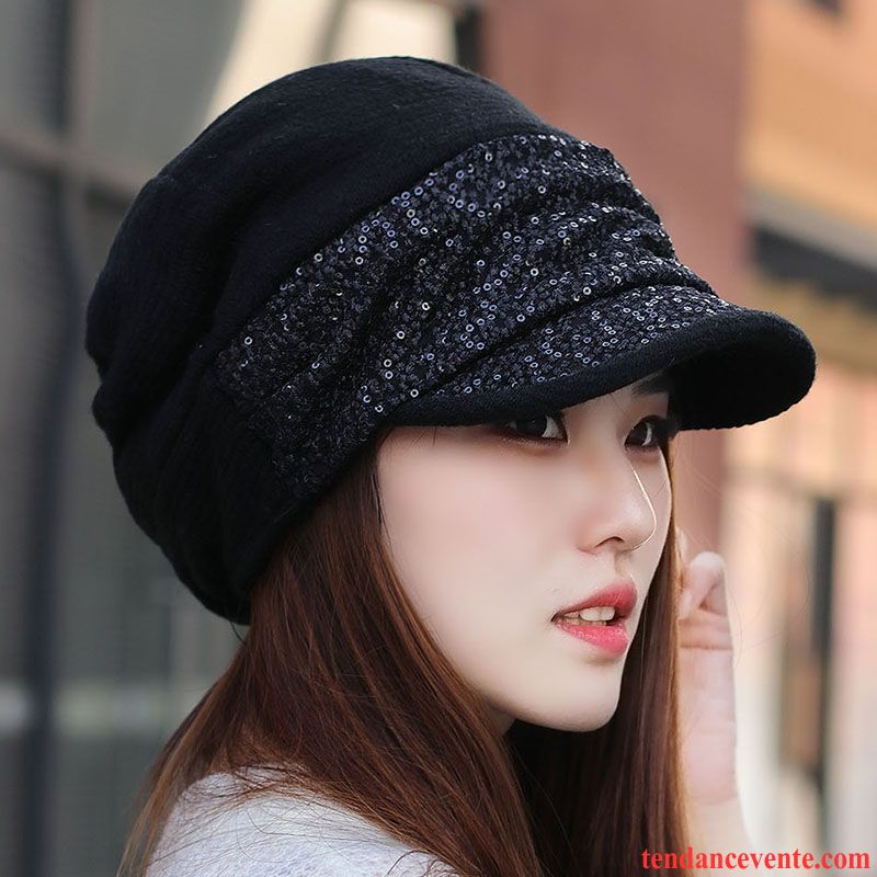 Casquette / Chapeau Femme Oreille Protectrice Tricot L'automne Maman Hiver Anis Étoilé Noir