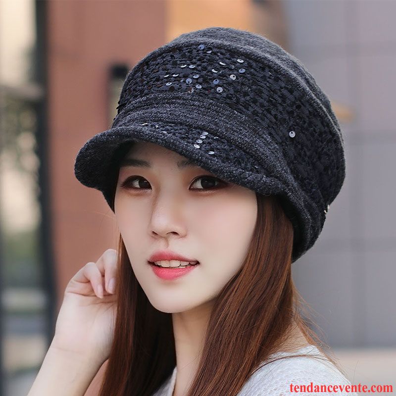 Casquette / Chapeau Femme Oreille Protectrice Tricot L'automne Maman Hiver Anis Étoilé Noir