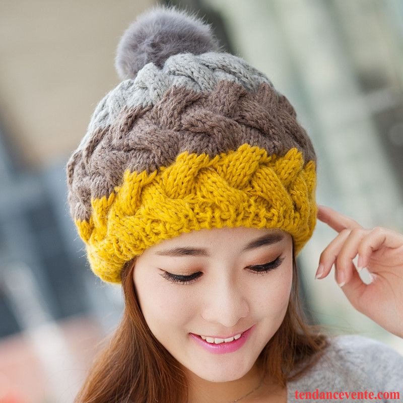 Casquette / Chapeau Femme Peintre Bonnet Tricoté L'automne Gros Tendance Cheveux De Lapin Jaune