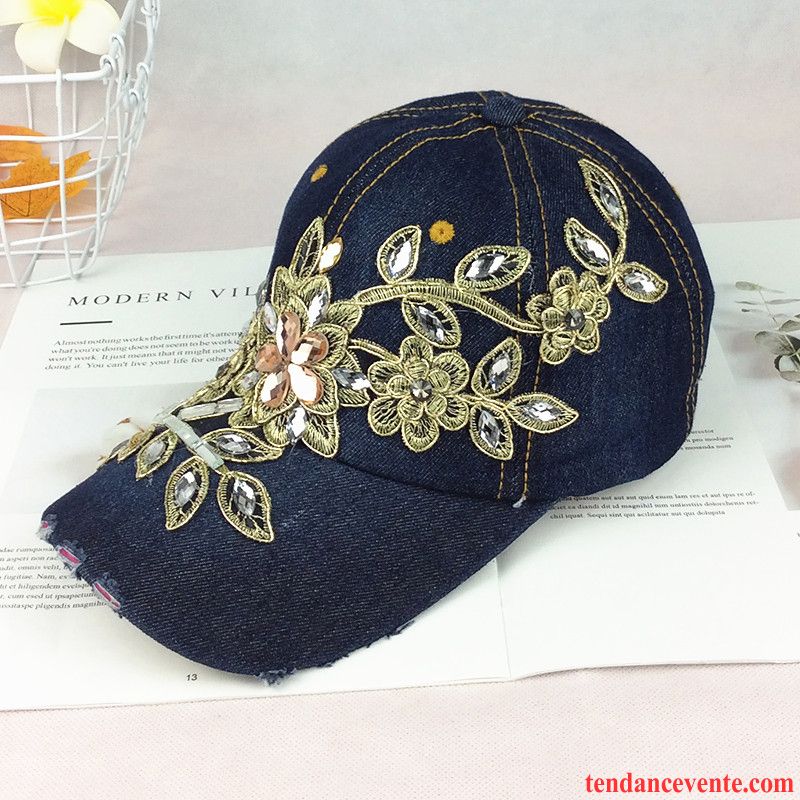 Casquette / Chapeau Femme Pierres De Strass Printemps Ombre Étudiant Chapeau De Soleil Denim Bleu