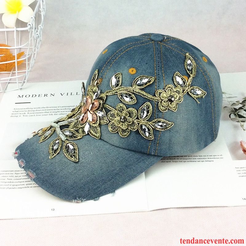 Casquette / Chapeau Femme Pierres De Strass Printemps Ombre Étudiant Chapeau De Soleil Denim Bleu