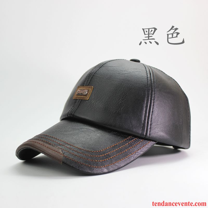 Casquette / Chapeau Homme Personnes Âgées Garder Au Chaud Hiver Pu Cuir Casquette De Baseball Loisir Noir