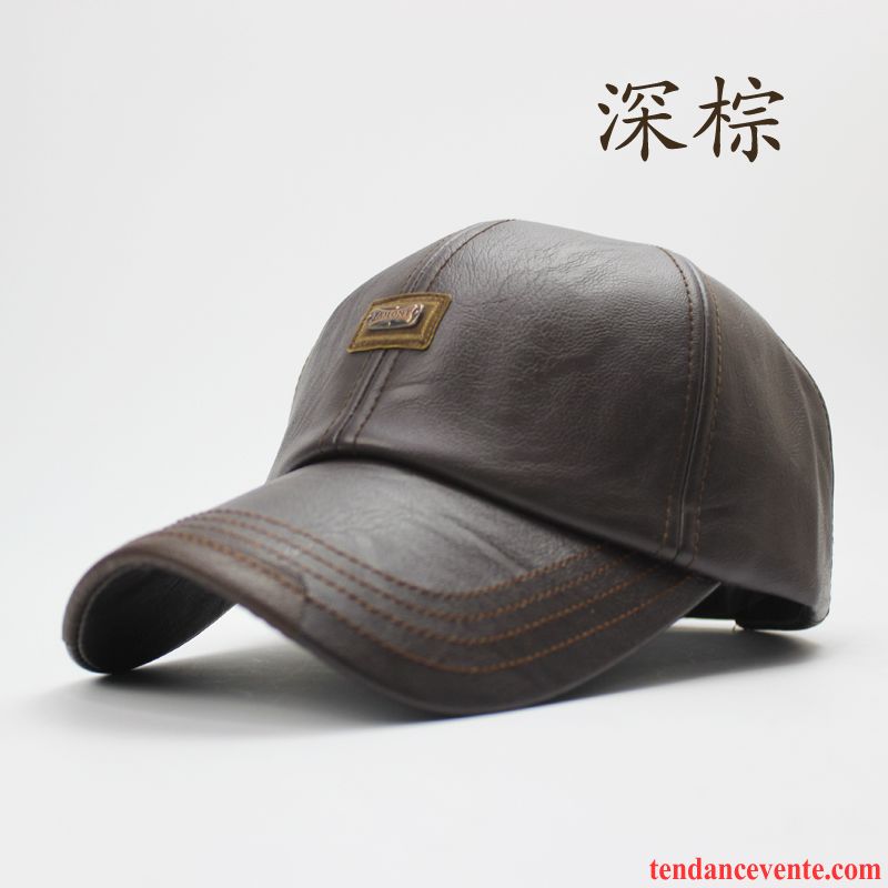 Casquette / Chapeau Homme Personnes Âgées Garder Au Chaud Hiver Pu Cuir Casquette De Baseball Loisir Noir