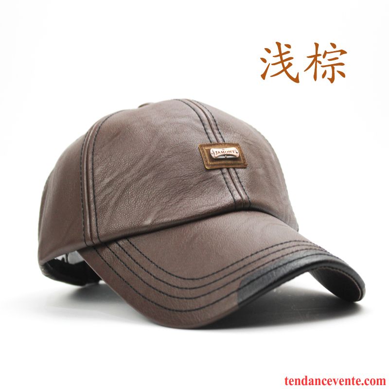 Casquette / Chapeau Homme Personnes Âgées Garder Au Chaud Hiver Pu Cuir Casquette De Baseball Loisir Noir