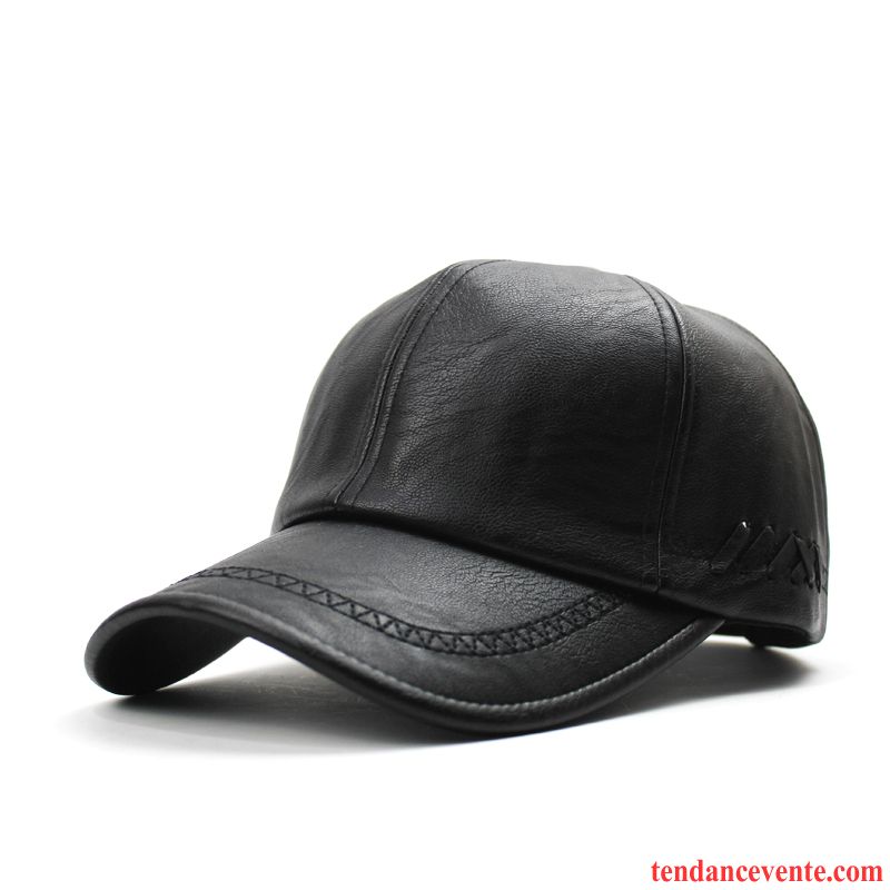 Casquette / Chapeau Homme Personnes Âgées Garder Au Chaud Hiver Pu Cuir Casquette De Baseball Loisir Noir