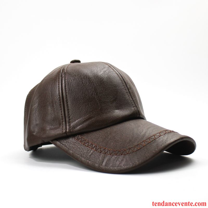 Casquette / Chapeau Homme Personnes Âgées Garder Au Chaud Hiver Pu Cuir Casquette De Baseball Loisir Noir