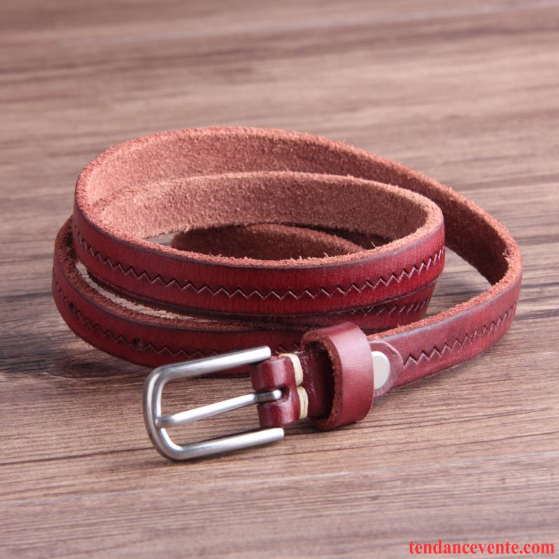 Ceinture Femme Couche De Tête Doux Cuir Véritable Bien Allongé Pure Rouge