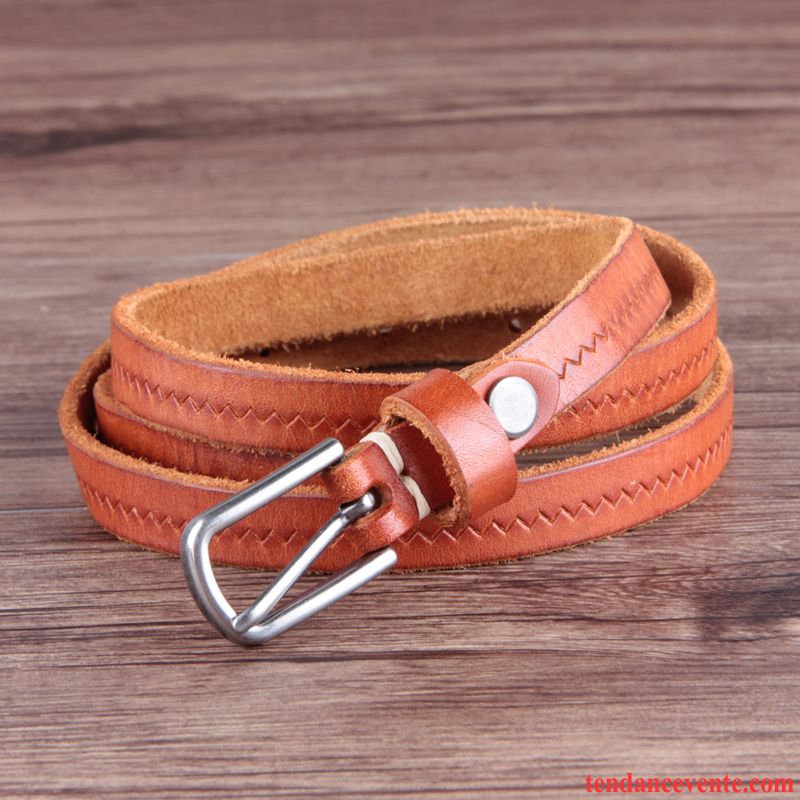 Ceinture Femme Couche De Tête Doux Cuir Véritable Bien Allongé Pure Rouge