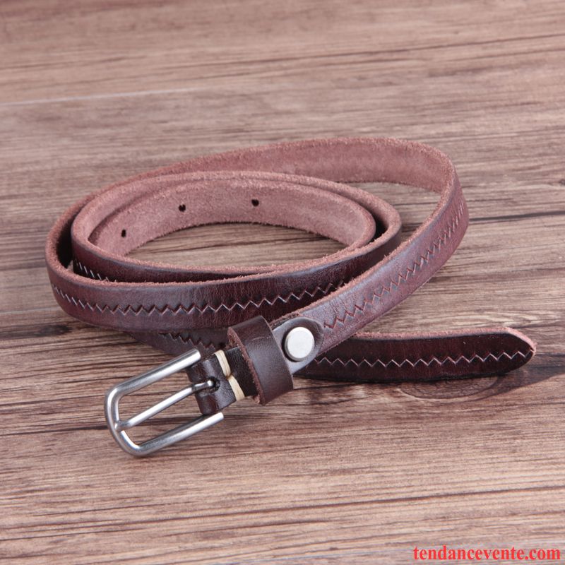 Ceinture Femme Couche De Tête Doux Cuir Véritable Bien Allongé Pure Rouge