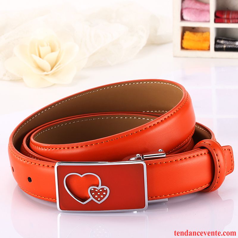 Ceinture Femme Cuir De Vache Décoration Loisir All-match Boucle Modèles Féminins Rouge