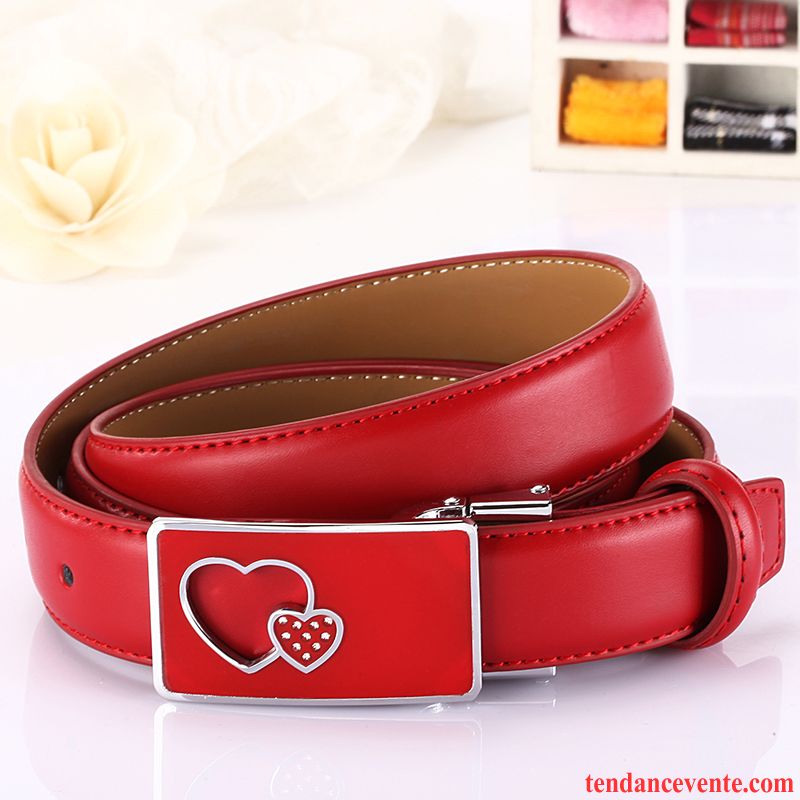 Ceinture Femme Cuir De Vache Décoration Loisir All-match Boucle Modèles Féminins Rouge