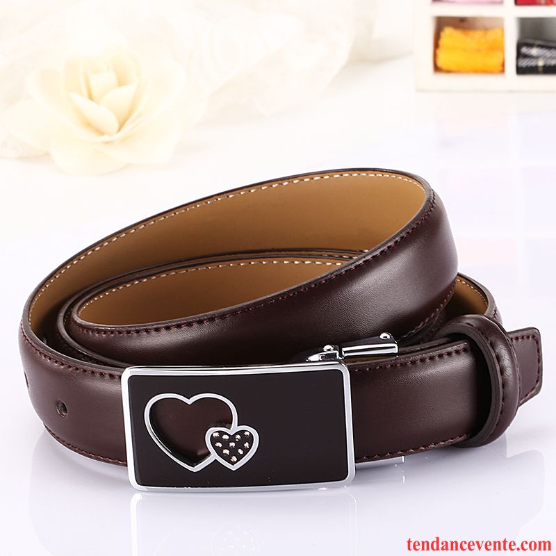 Ceinture Femme Cuir De Vache Décoration Loisir All-match Boucle Modèles Féminins Rouge