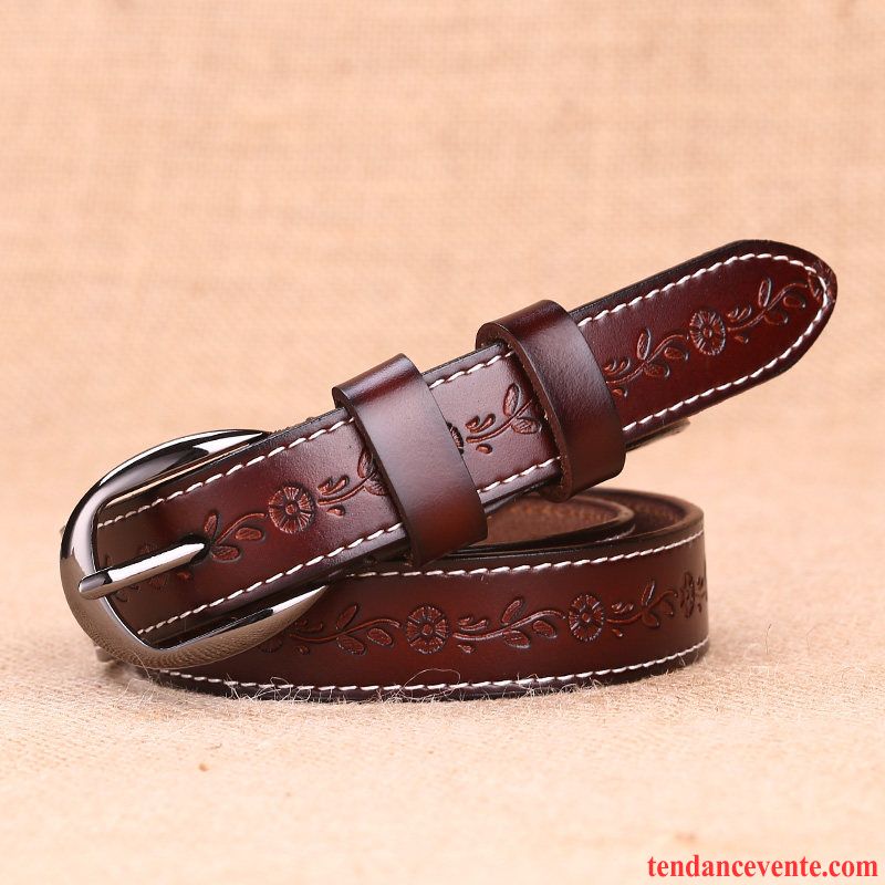 Ceinture Femme Cuir Véritable All-match Cuir De Vache Modèles Féminins Couleur Unie Bien Noir