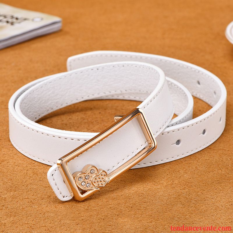 Ceinture Femme Cuir Véritable Lisse All-match Bien Mode Simple Blanc