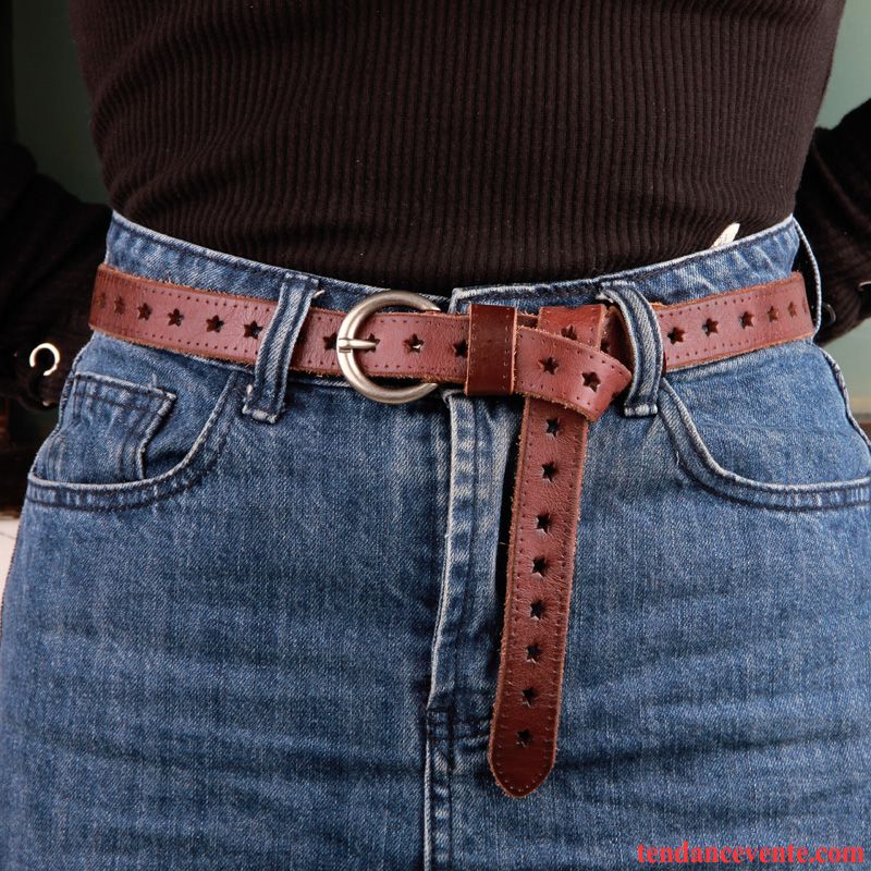 Ceinture Femme Cuir Véritable Simple Loisir Pure Doux Creux Brun