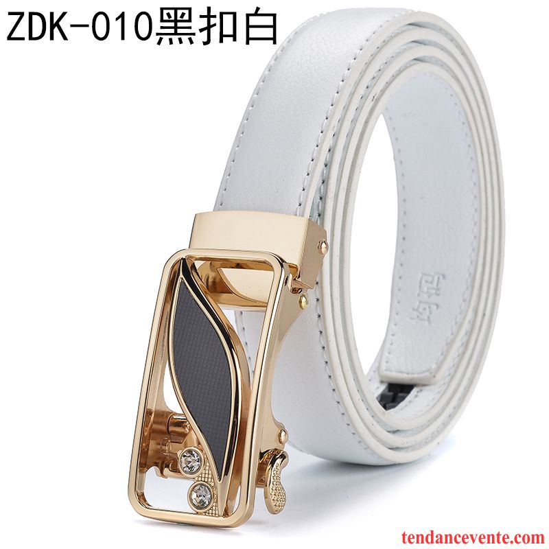 Ceinture Femme Jeans Cuir Véritable Mode All-match Simple Boucle Automatique Blanc