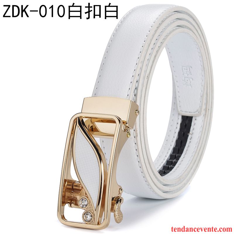 Ceinture Femme Jeans Cuir Véritable Mode All-match Simple Boucle Automatique Blanc