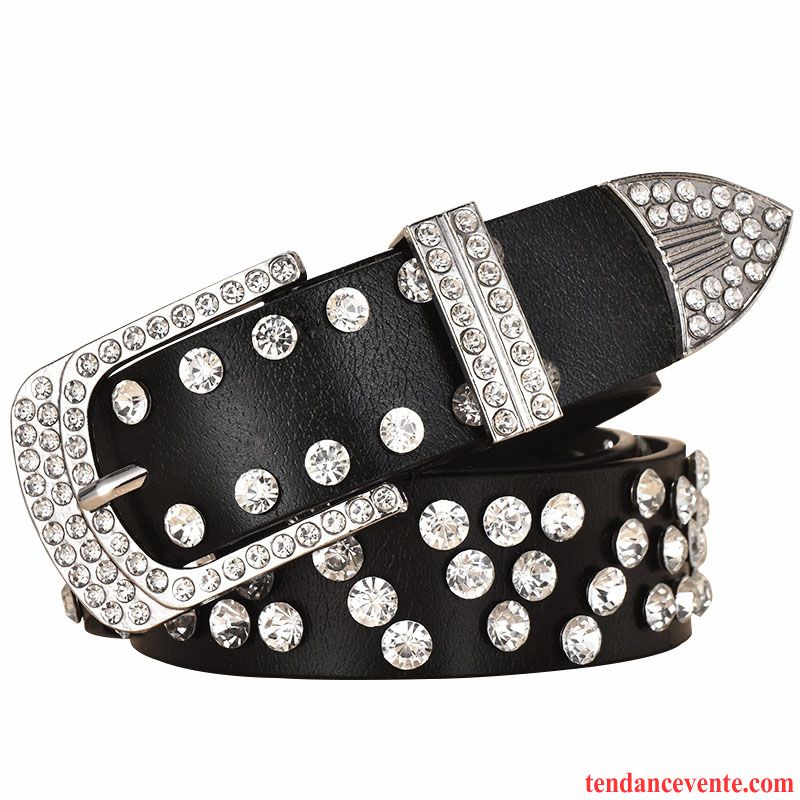 Ceinture Femme Mode All-match Diamant Décoration Modèles Féminins Pierres De Strass Blanc Jaune