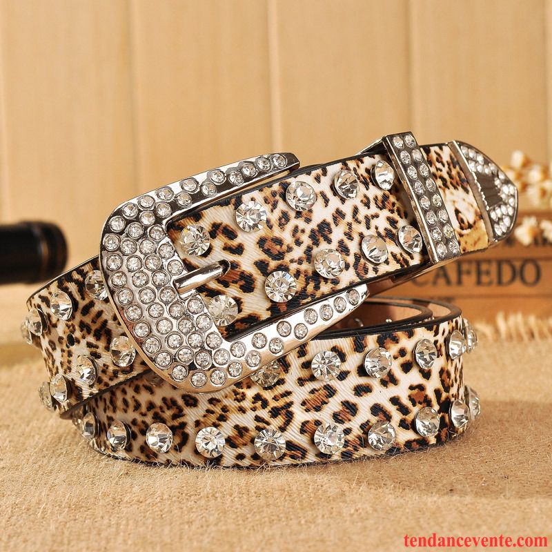 Ceinture Femme Mode Leopard Pierres De Strass Noir