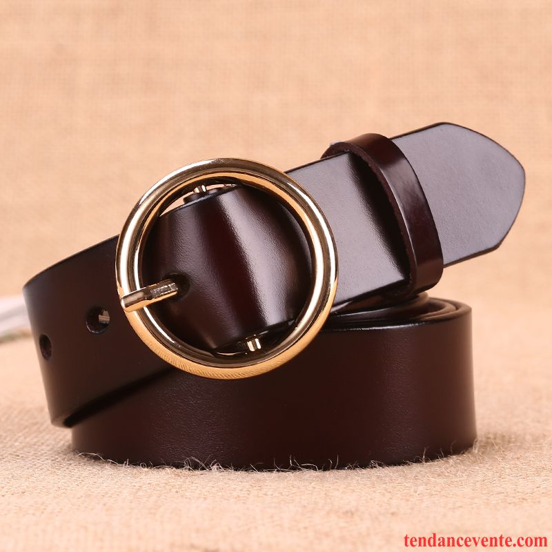 Ceinture Femme Mode Simple Rétro Bague Cuir Véritable All-match Noir Marron