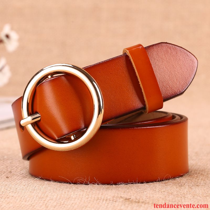 Ceinture Femme Mode Simple Rétro Bague Cuir Véritable All-match Noir Marron