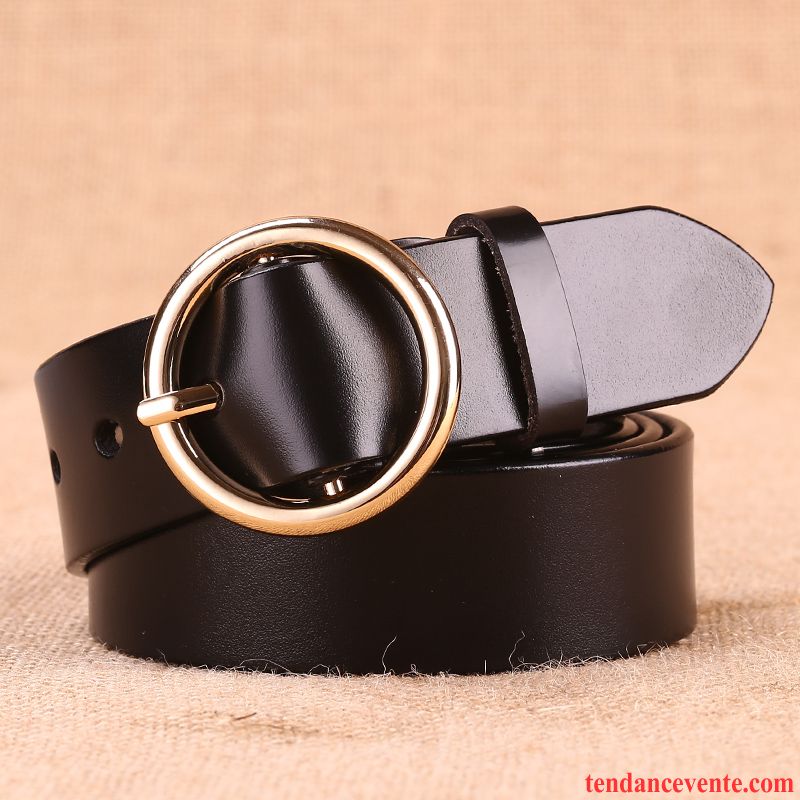 Ceinture Femme Mode Simple Rétro Bague Cuir Véritable All-match Noir Marron