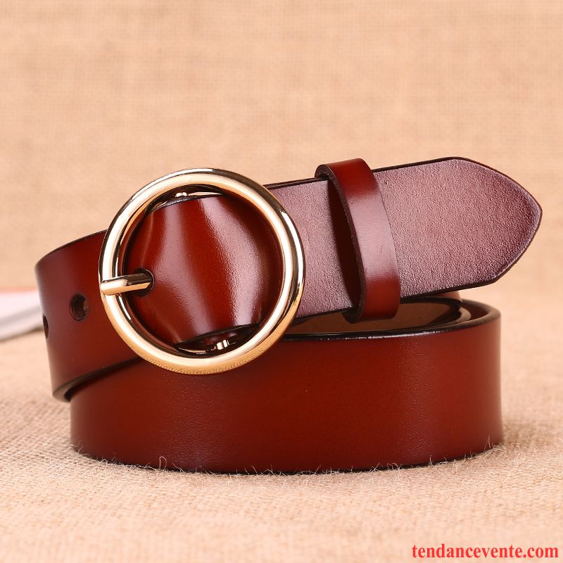 Ceinture Femme Mode Simple Rétro Bague Cuir Véritable All-match Noir Marron