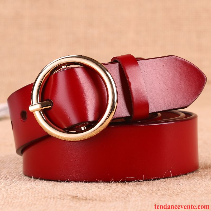 Ceinture Femme Mode Simple Rétro Bague Cuir Véritable All-match Noir Marron