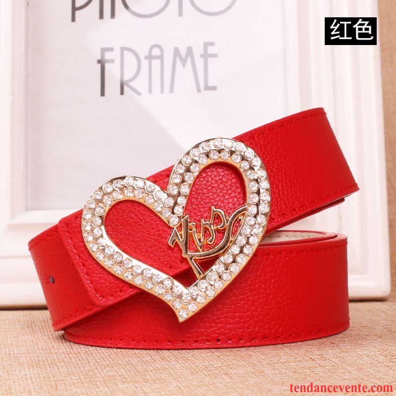 Ceinture Femme Pierres De Strass Jeans Tendance Loisir Décoration All-match Rouge