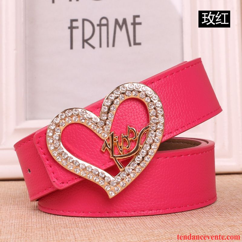 Ceinture Femme Pierres De Strass Jeans Tendance Loisir Décoration All-match Rouge